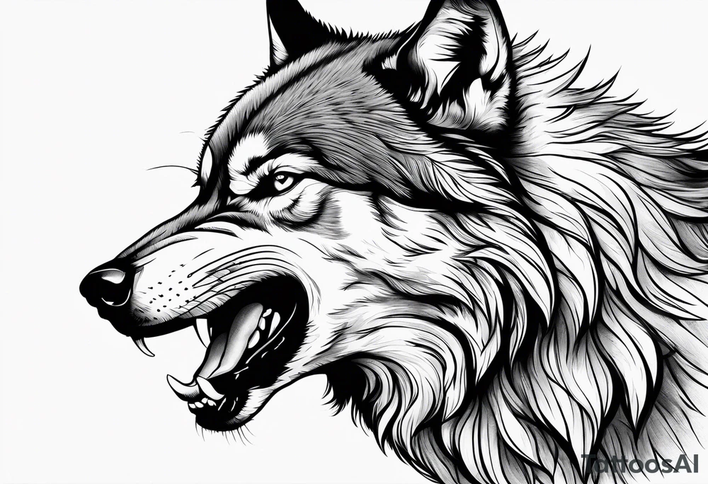 the head of a snarling wolf tattoo idea