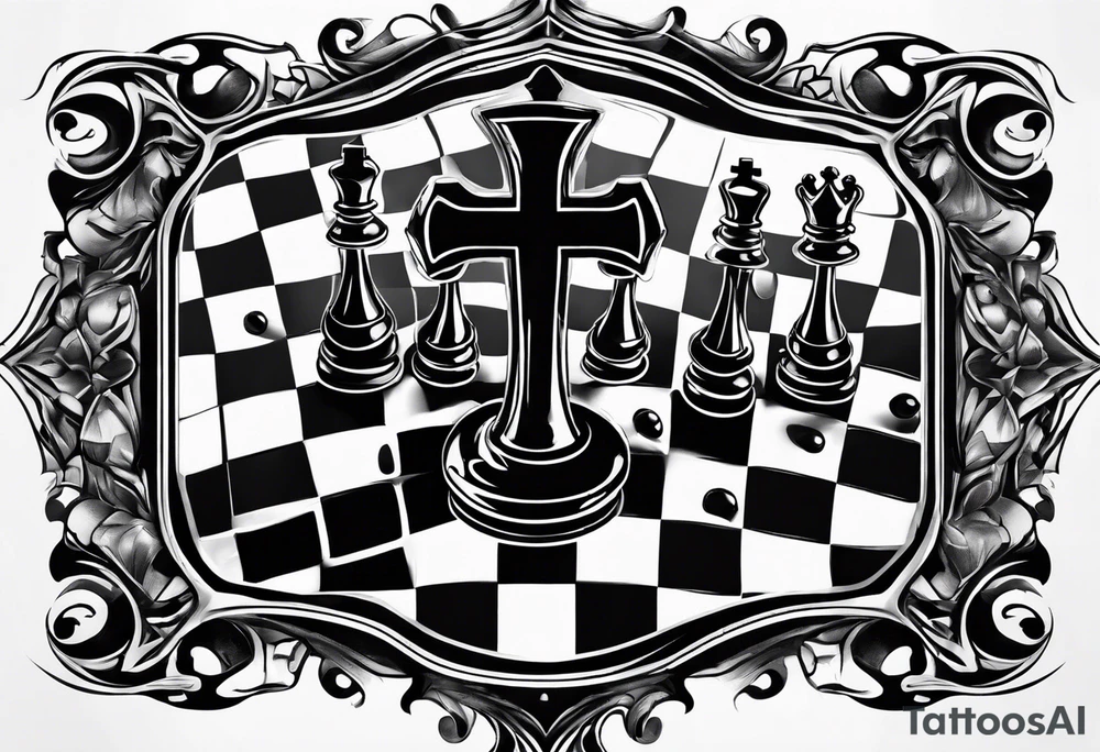 Melting Chess board in the shape of a cross tattoo idea