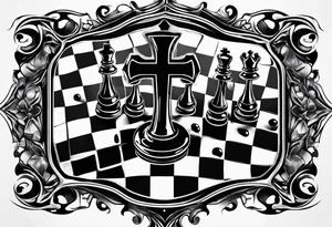 Melting Chess board in the shape of a cross tattoo idea