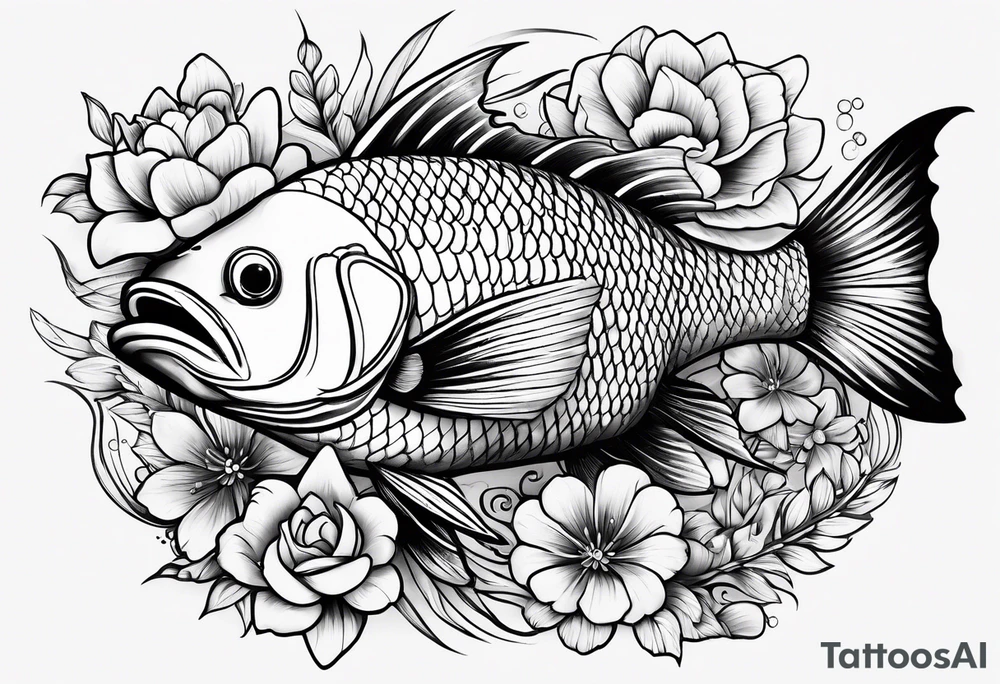 Fish with flowers around it tattoo idea