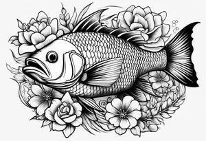Fish with flowers around it tattoo idea