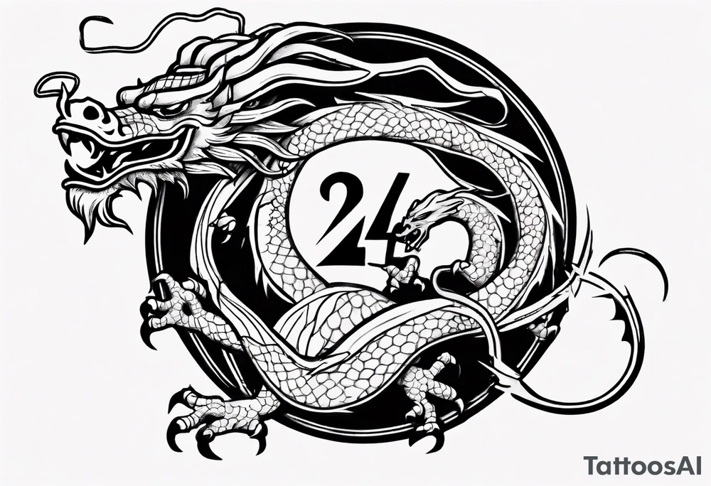 Number 24 with a Chinese dragon around it tattoo idea