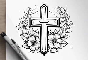 Cross, simple, Flowers, In God we trust tattoo idea