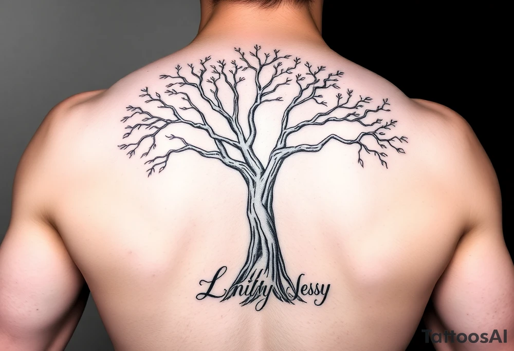 the name, Anne, Jessy
 on a live tree the name Larissa under the tree tattoo idea