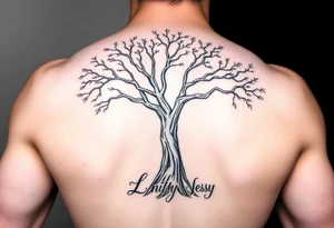 the name, Anne, Jessy
 on a live tree the name Larissa under the tree tattoo idea