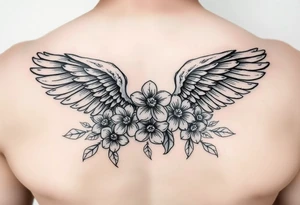 In memory of daddy angel wings and flowers tattoo idea