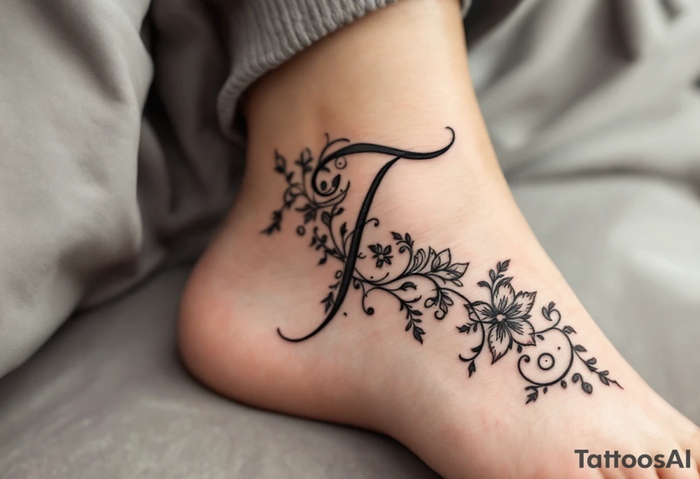 A delicate lace-like "T" in faded charcoal with a vintage feel. tattoo idea