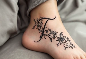 A delicate lace-like "T" in faded charcoal with a vintage feel. tattoo idea