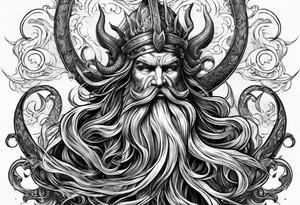 Kraken wrapping Poseidon thrusting trident tattoo idea