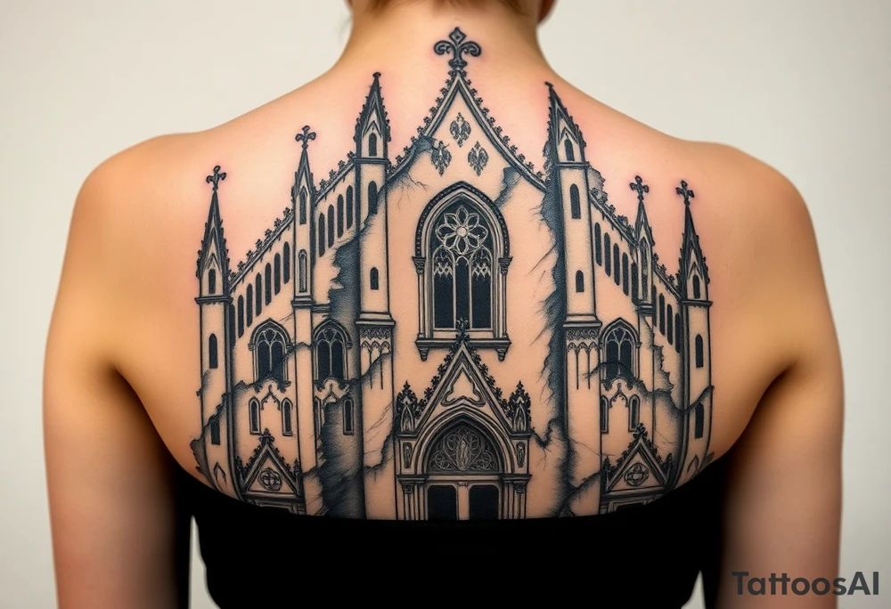 Milan Cathedral damaged and covered in graffiti, large tattoo tattoo idea