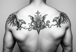 4 incorporeal creatures carrying the throne of god arm sleeve tattoo idea