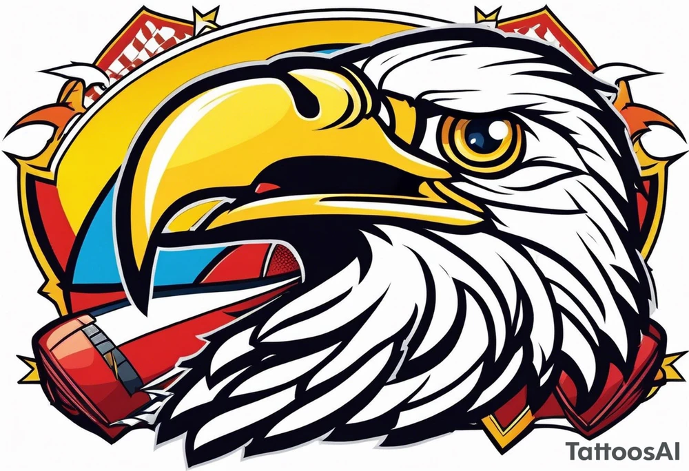 Cartoon eagle with an American football tattoo idea