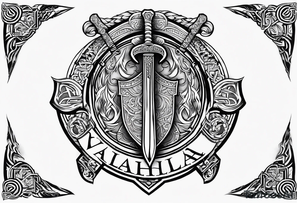 Valhalla viking gods shield hatchet sword tattoo idea