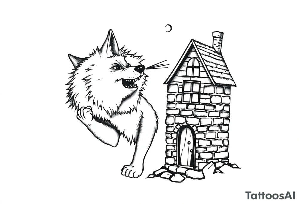 Big bad wolf huffing puffing and blowing a brick house down tattoo idea Big bad wolf huffing puffing and blowing a brick house down tattoo idea