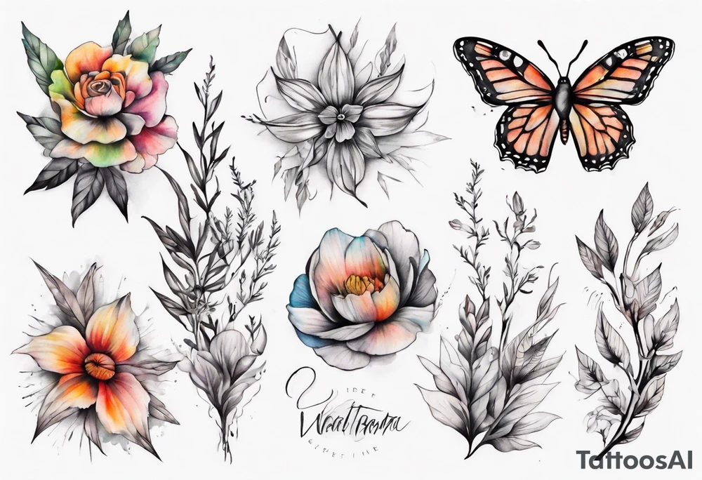 Back tattoo fine line with nature and some
Colors tattoo idea