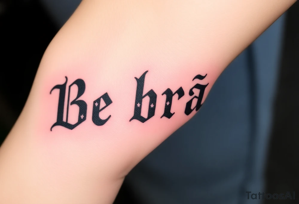 Be brave" written in Dauntless-inspired typography, with battle scars scratched into the letters tattoo idea