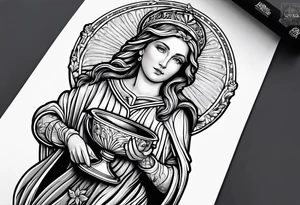 Female saint holding a chalice tattoo idea