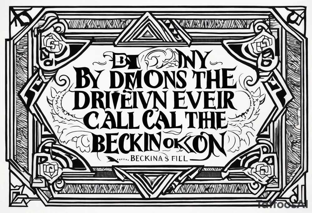 Quote "By Demons be Driven, Beckon the Call" tattoo idea