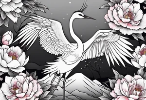 Japanese crane with peonies for arm sleeve tattoo tattoo idea