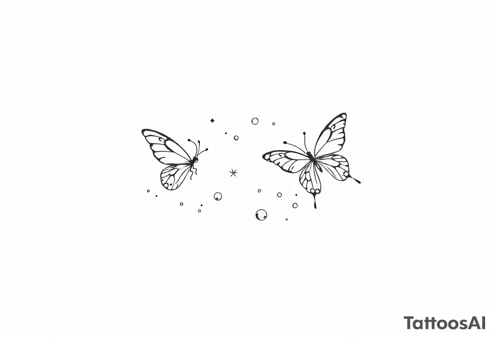 Dainty and fine line butterflies with bubbles and sparkles tattoo idea