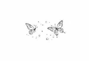 Dainty and fine line butterflies with bubbles and sparkles tattoo idea