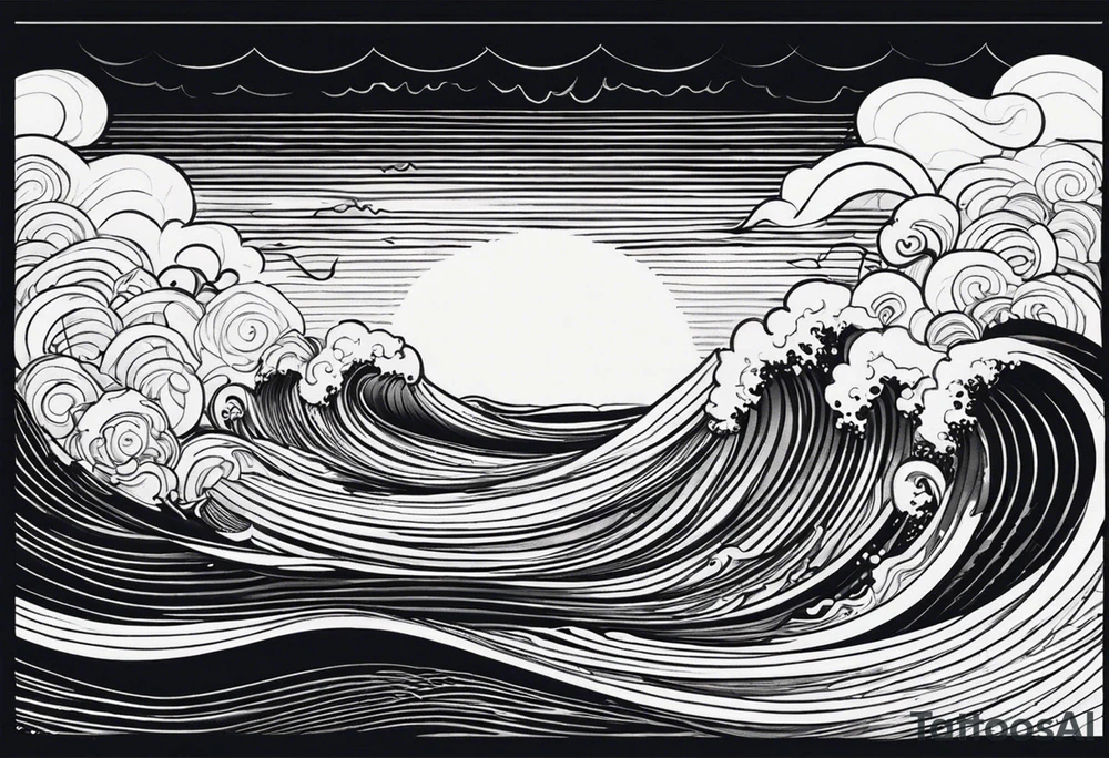picture 8 by 8 centimeters of sea waves before a storm tattoo idea