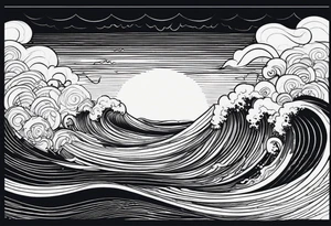 picture 8 by 8 centimeters of sea waves before a storm tattoo idea