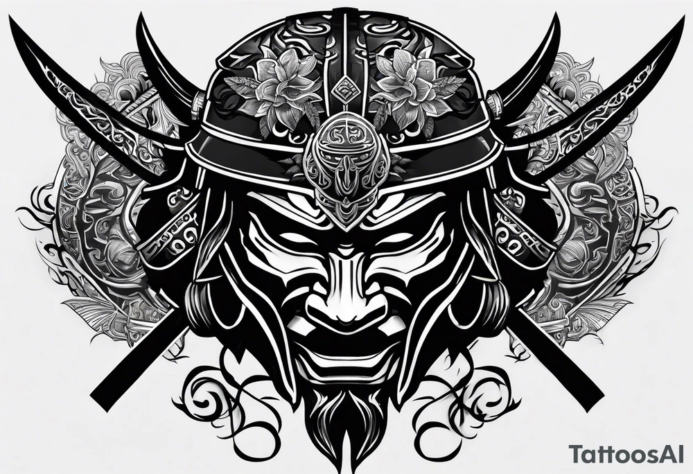 Black samurai mask with simple black stencil for shoulder tattoo idea Black samurai mask with simple black stencil for shoulder tattoo idea