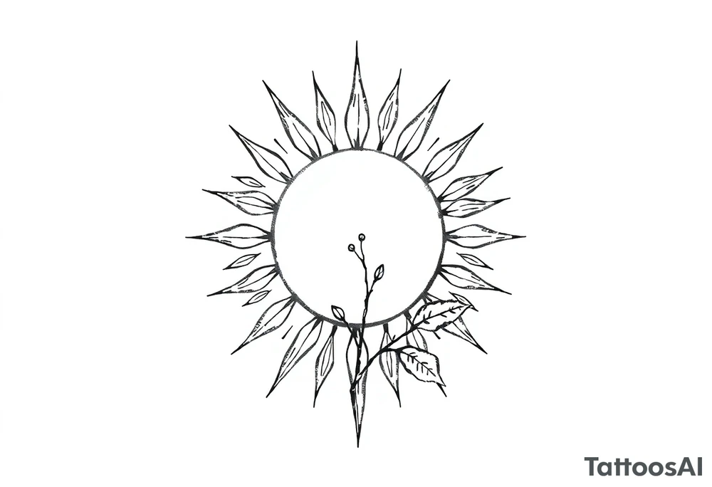 Sun rise with stem and leaves tattoo idea