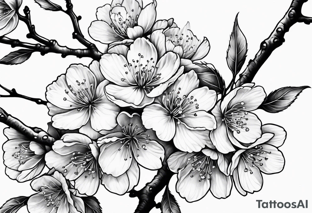 cherry blossoms with buds along branch tattoo idea