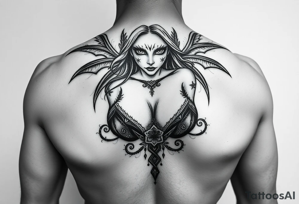 a banshee tatoo.. irish mythology. but taking a human form like a normal human girl

Lewd format.. .facing forward.. sexual bra and panties with trad irish symbols tattoo idea