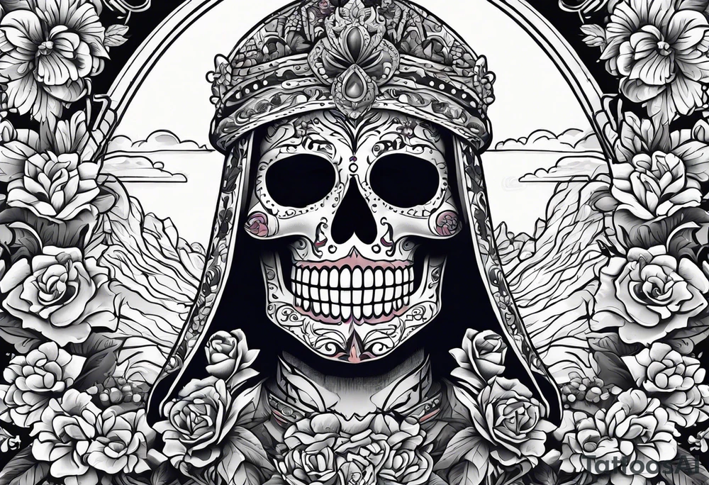 day of dead,man,standing,horizontal,cover up tattoo idea