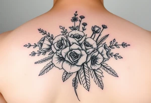 vintage bouquet of wild roses and meadow flowers with morning dew tattoo idea