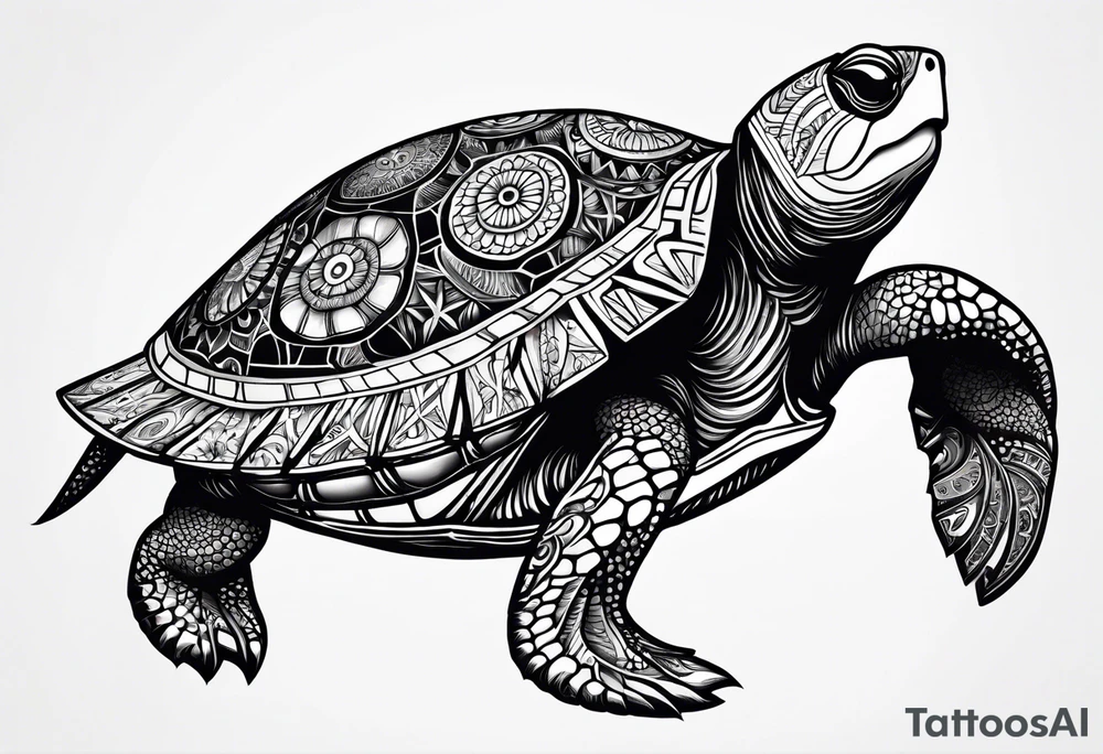 siple turtle with mandala shell tattoo idea