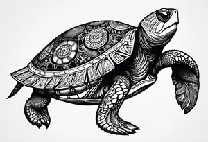 siple turtle with mandala shell tattoo idea