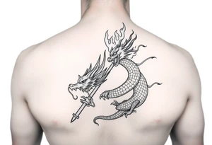 Flow dragon staff fire on the chest tattoo idea