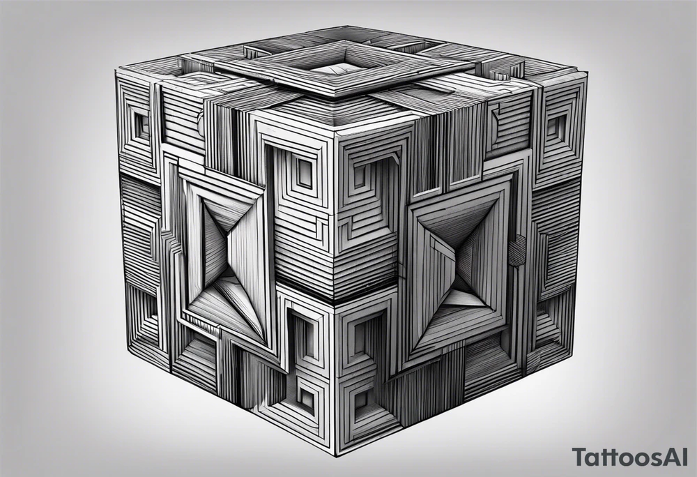 A three-dimensional cube with an emphasis on lines, creating a depth effect. tattoo idea