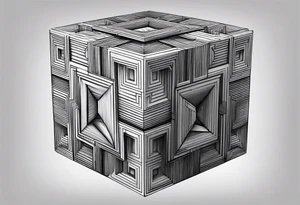 A three-dimensional cube with an emphasis on lines, creating a depth effect. tattoo idea