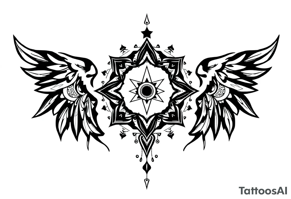 long ornament shaman and witch style mytical with ancient rhyme tattoo idea