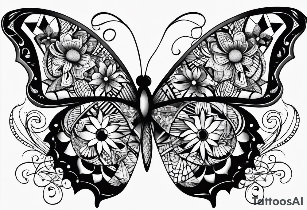 Small butterfly with zentangle patterns tattoo idea