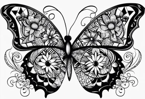 Small butterfly with zentangle patterns tattoo idea