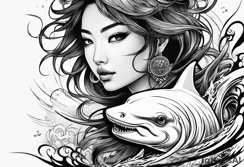 naked japanese girl riding shark tattoo idea
