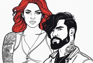 Busty Red haired woman with black haired bearded man tattoo idea