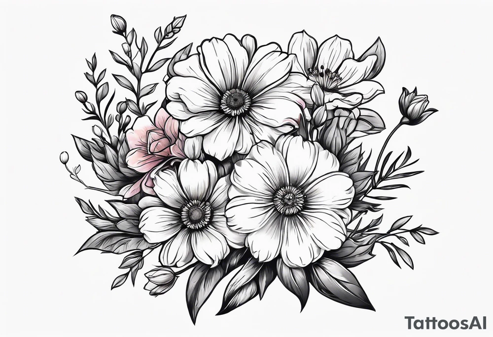 simple long stem wildflower bouquet tattoo idea