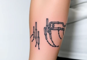 wide System of pipes that transitions and transforms outwards of sides and end into thick, widespread 
veins of forearm tattoo idea