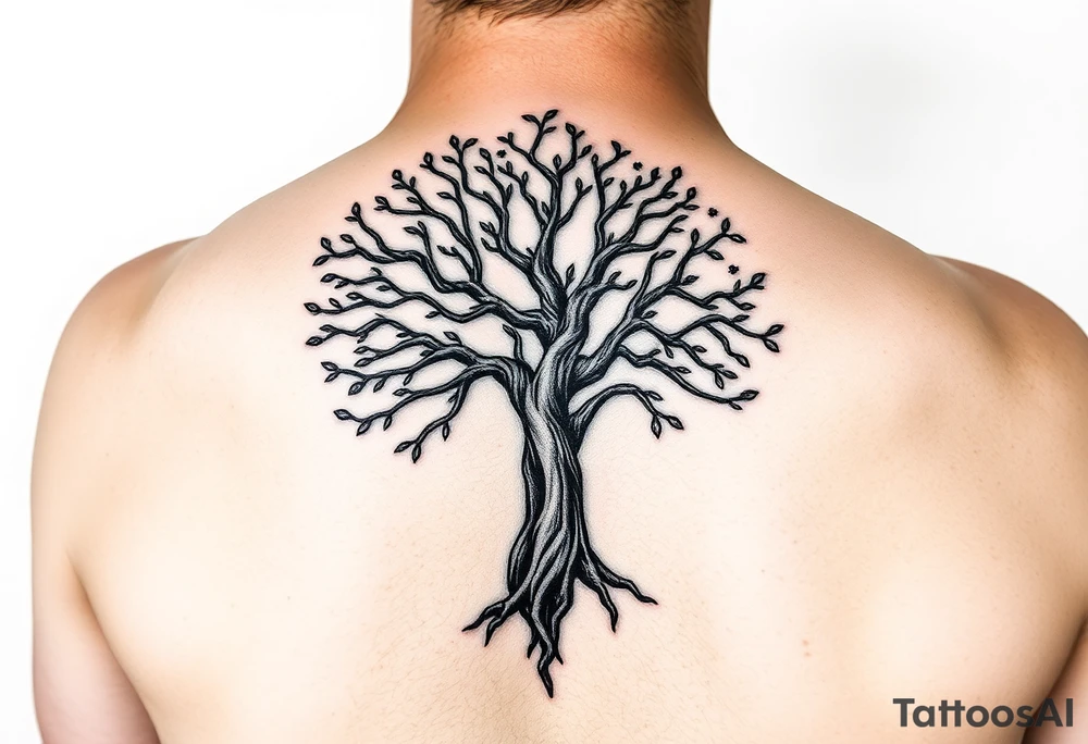 Tree of life with Jamaican and Irish flag colours combined tattoo idea