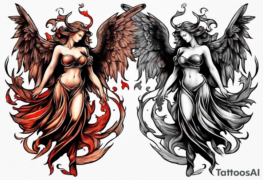 Angel and Devil fighting back tattoo design tattoo idea