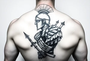Spartan warrior protecting, guiding, leading, and defining the path for the ones he loves for a right shoulder chest and back piece tattoo idea