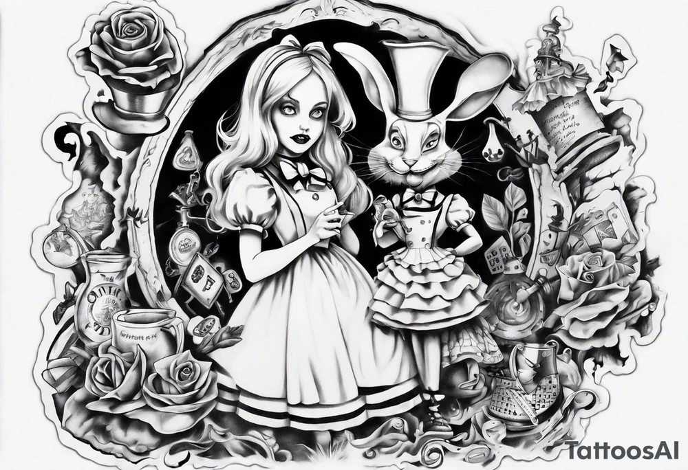 Alice in wonderland mural, "Alice, Don't Get Lost In Wonderland" tattoo idea