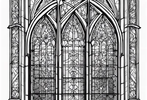 gothic, cathedral style window with intricate detail of windowsill, blacked out panes, long and skinny. Has to fit on back of arm tattoo idea